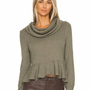 Maeve by Anthropologie, cowl neck ribbed top, olive green